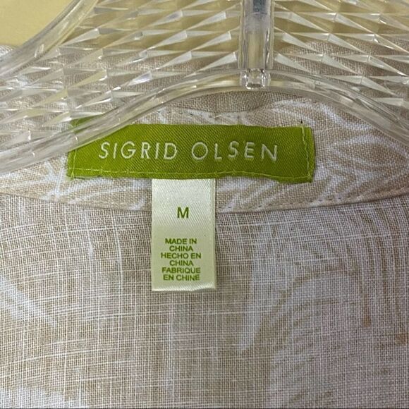 Sigrid Olsen Linen Beige Floral Graphic Shirt M - Picture 5 of 8